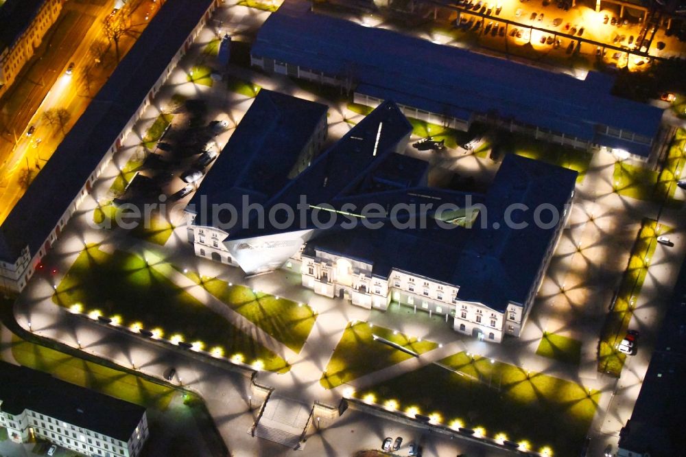 Aerial photograph at night Dresden - Night lighting view of the Dresden Military History Museum ( Army Museum ) during the implementation and expansion