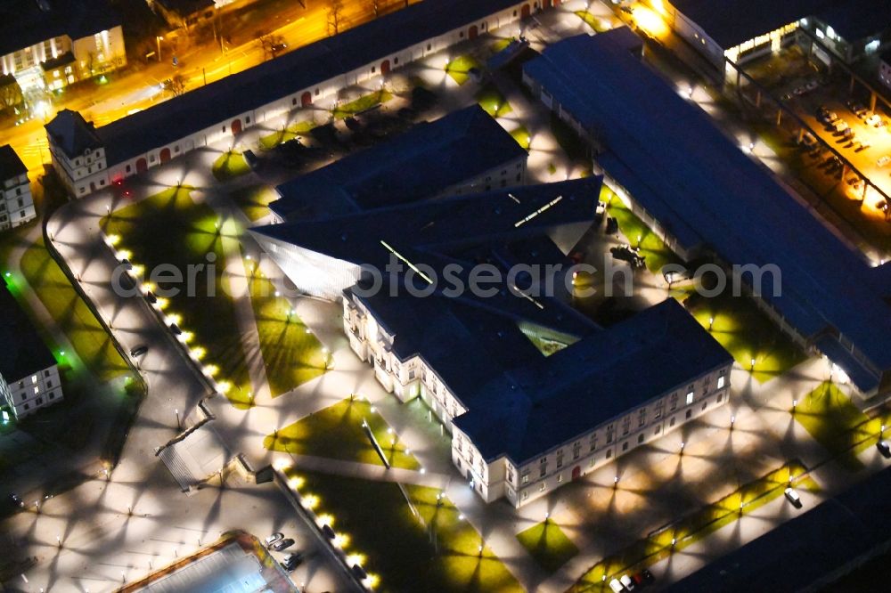 Aerial image at night Dresden - Night lighting view of the Dresden Military History Museum ( Army Museum ) during the implementation and expansion