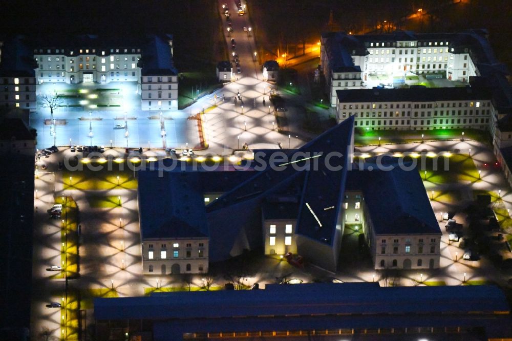 Aerial photograph at night Dresden - Night lighting view of the Dresden Military History Museum ( Army Museum ) during the implementation and expansion