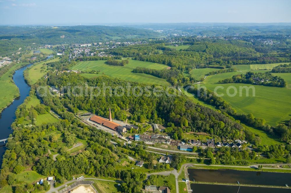 Aerial image at night Witten - Museum building ensemble LWL-Industriemuseum Zeche Nachtigall in Witten in the state North Rhine-Westphalia, Germany