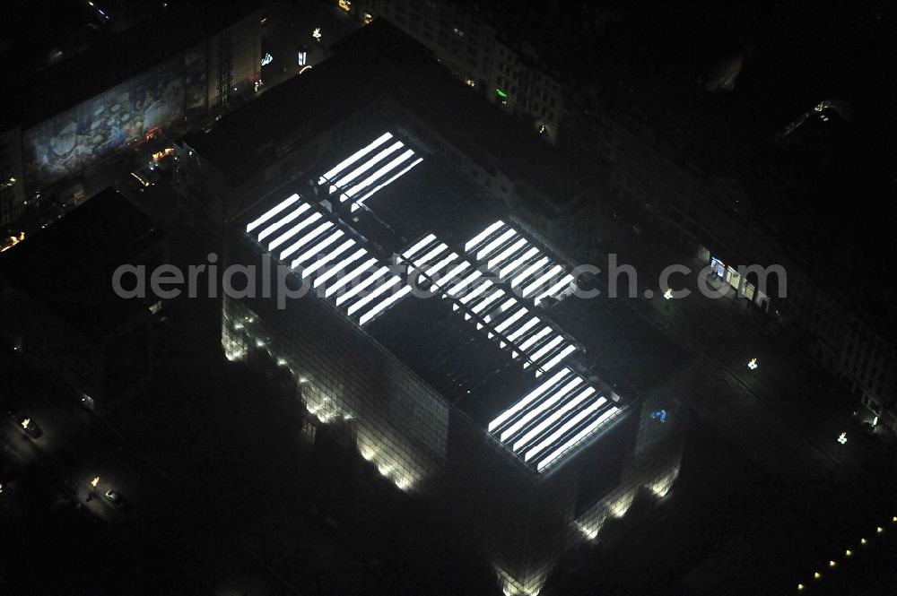 Leipzig at night from the bird perspective: Night lighting museum building ensemble Museum of bildenden Kuenste on Katharinenstrasse in the district Mitte in Leipzig in the state Saxony