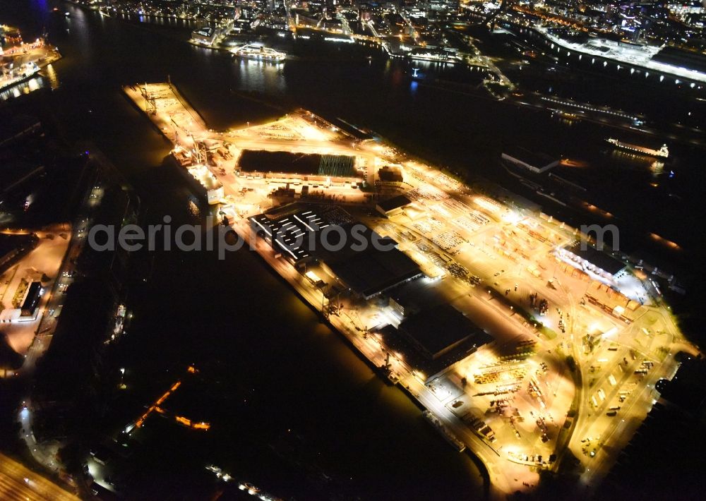 Hamburg at night from above - Night view of Container Terminal Kleiner Graasbrook in the port of the international port of HHLA Logistics Container Terminal Eurogate in Hamburg