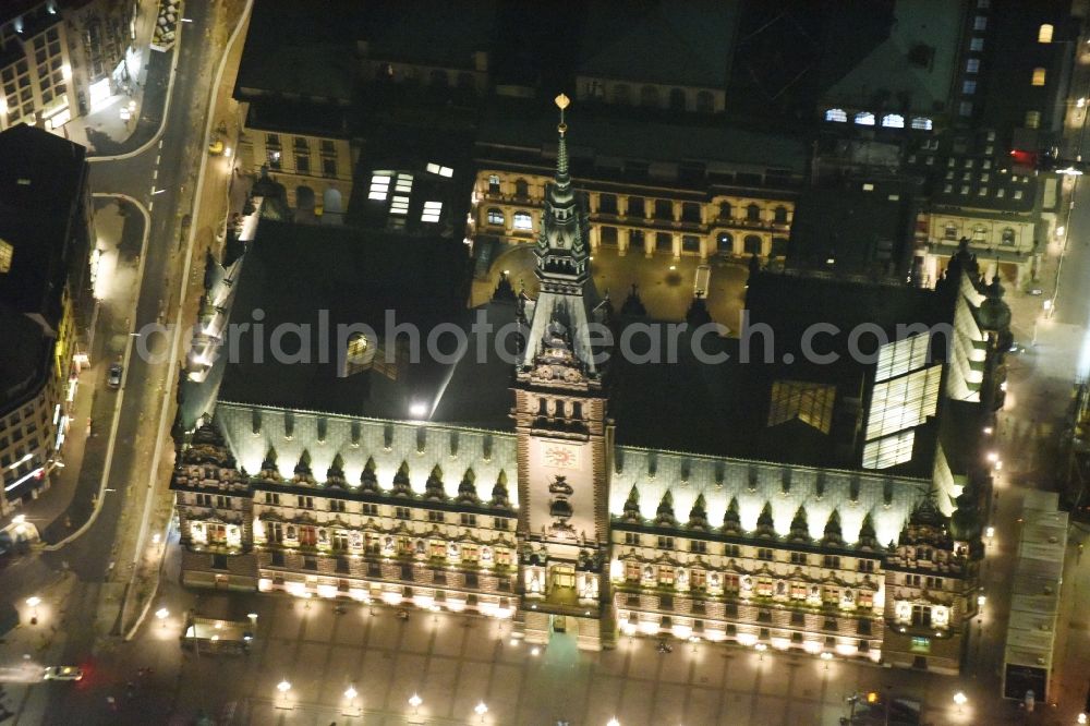 Hamburg at night from above - Night view of Town Hall building of the City Council at the market downtown in Hamburg