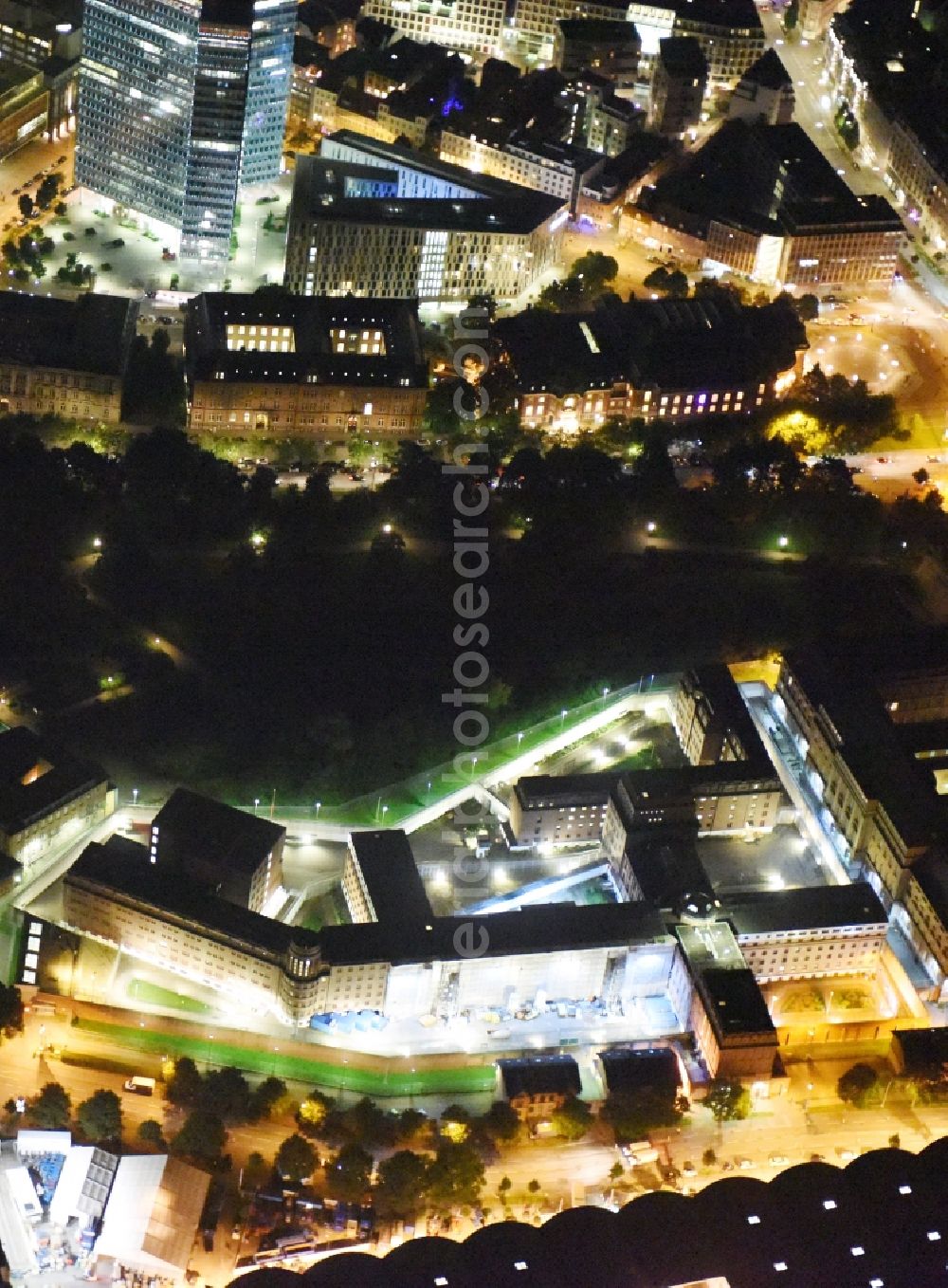 Hamburg at night from above - Night view grounds of the prison remand center in Hamburg. The detention center in Hamburg, is an institution of the closed operation with a central hospital