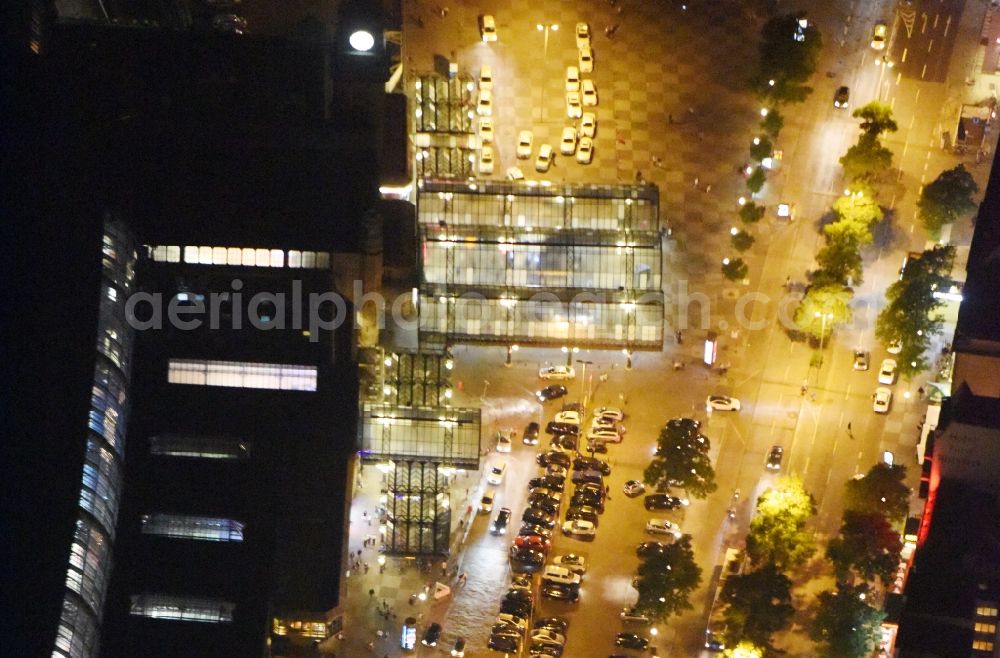 Hamburg at night from above - Night lighting at Hachmannplatz front of the station of the Deutsche Bahn in Hamburg