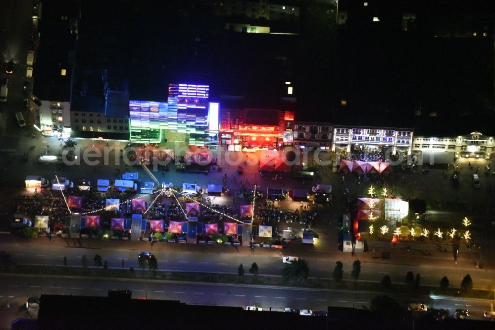 Aerial photograph at night Hamburg - Night view street guide of famous promenade and shopping street Reeperbahn in Hamburg