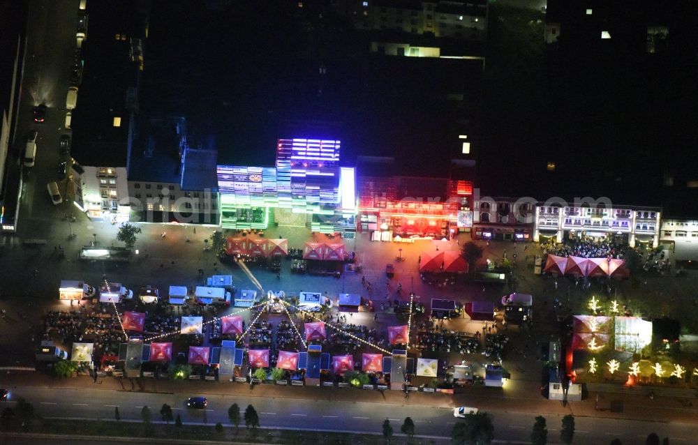 Aerial image at night Hamburg - Night view street guide of famous promenade and shopping street Reeperbahn in Hamburg