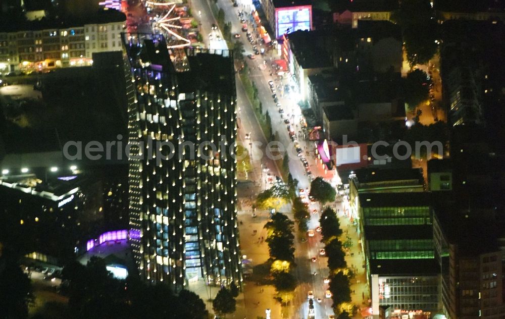 Hamburg at night from above - Night view street guide of famous promenade and shopping street Reeperbahn in Hamburg