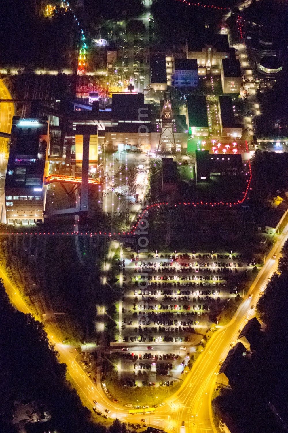 Aerial image at night Essen - Aerial view of the night on the occasion Night of Industrial Culture in Action extra layer 2012 over the World Cultural Heritage Zollverein Essen