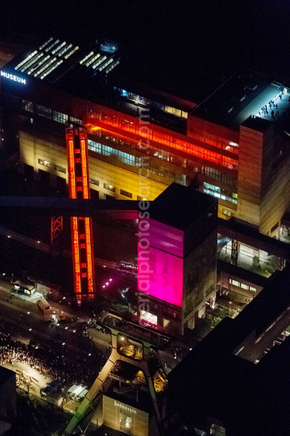 Essen at night from above - Aerial view of the night on the occasion Night of Industrial Culture in Action extra layer 2012 over the World Cultural Heritage Zollverein Essen