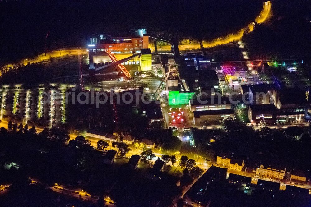 Essen at night from above - Aerial view of the night on the occasion Night of Industrial Culture in Action extra layer 2012 over the World Cultural Heritage Zollverein Essen