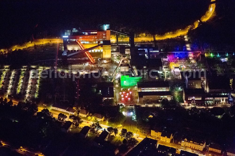 Essen at night from the bird perspective: Aerial view of the night on the occasion Night of Industrial Culture in Action extra layer 2012 over the World Cultural Heritage Zollverein Essen