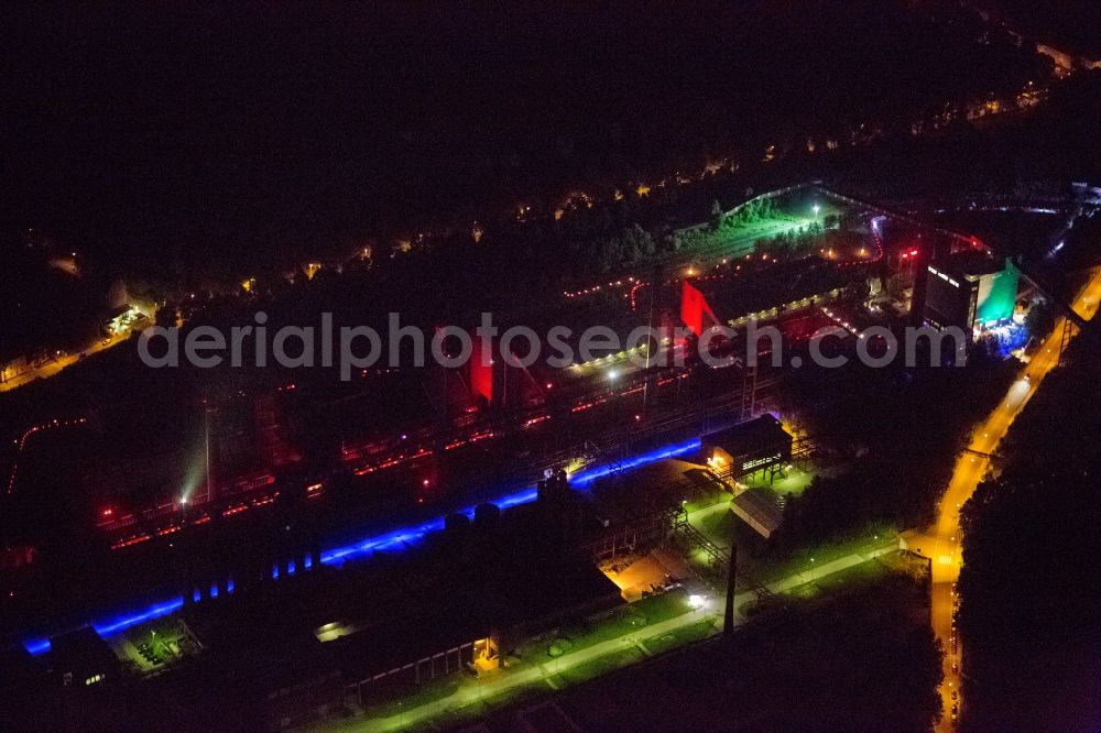 Essen at night from the bird perspective: Aerial view of the night on the occasion Night of Industrial Culture in Action extra layer 2012 over the World Cultural Heritage Zollverein Essen