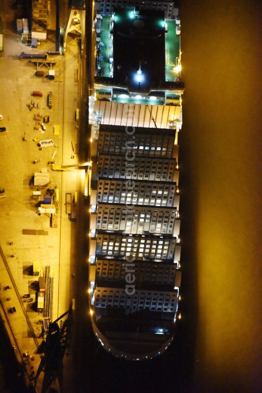 Hamburg at night from above - Night view Container ship Trollerort - Steinwerder shore of Norderelbe port aerea in Hamburg