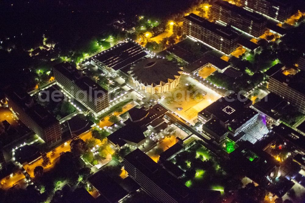 Bochum at night from the bird perspective: Night shot of campus Ruhr-University Bochum RUB