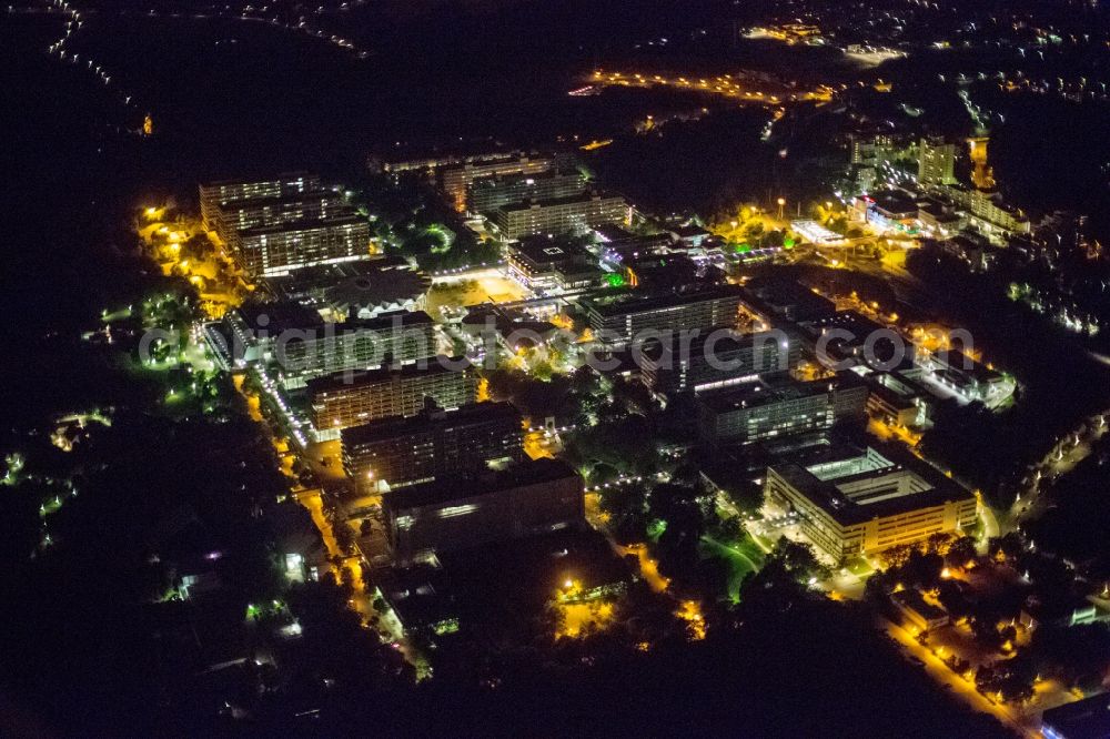 Bochum at night from the bird perspective: Night shot of campus Ruhr-University Bochum RUB