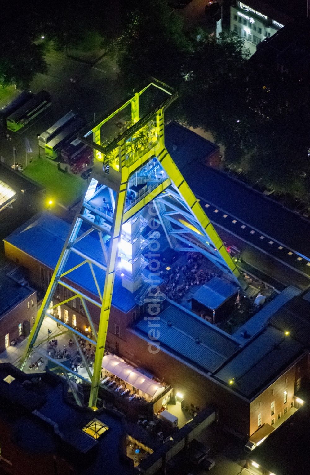 Aerial image at night Bochum - Night-time aerial view of the German Mining Museum in Bochum in the Night of Industrial Culture in Action extra layer 2012