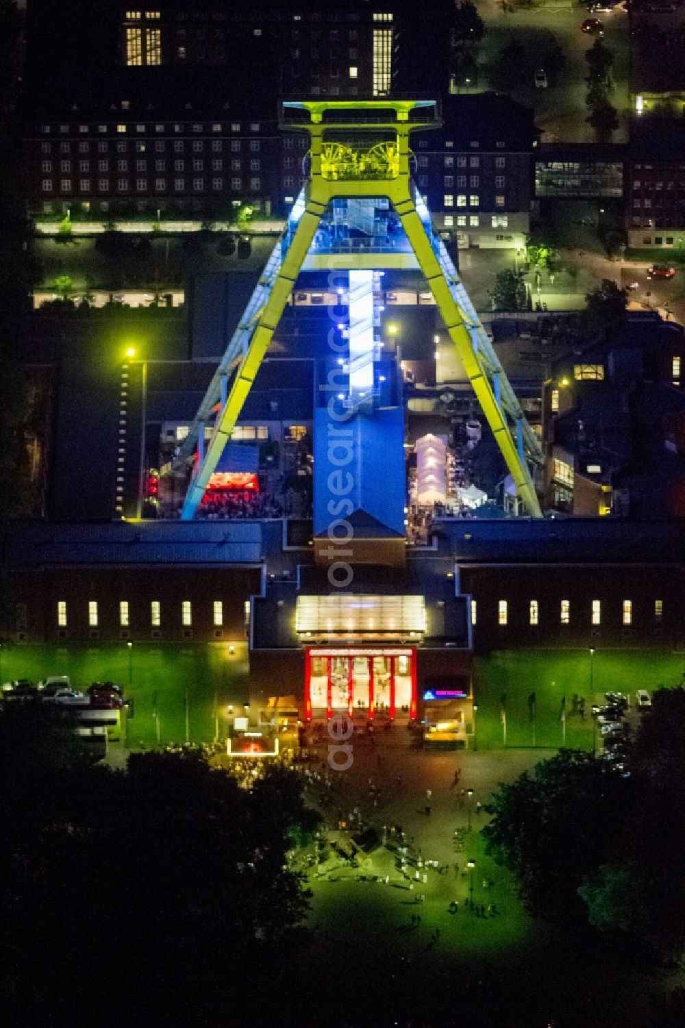 Bochum at night from above - Night-time aerial view of the German Mining Museum in Bochum in the Night of Industrial Culture in Action extra layer 2012