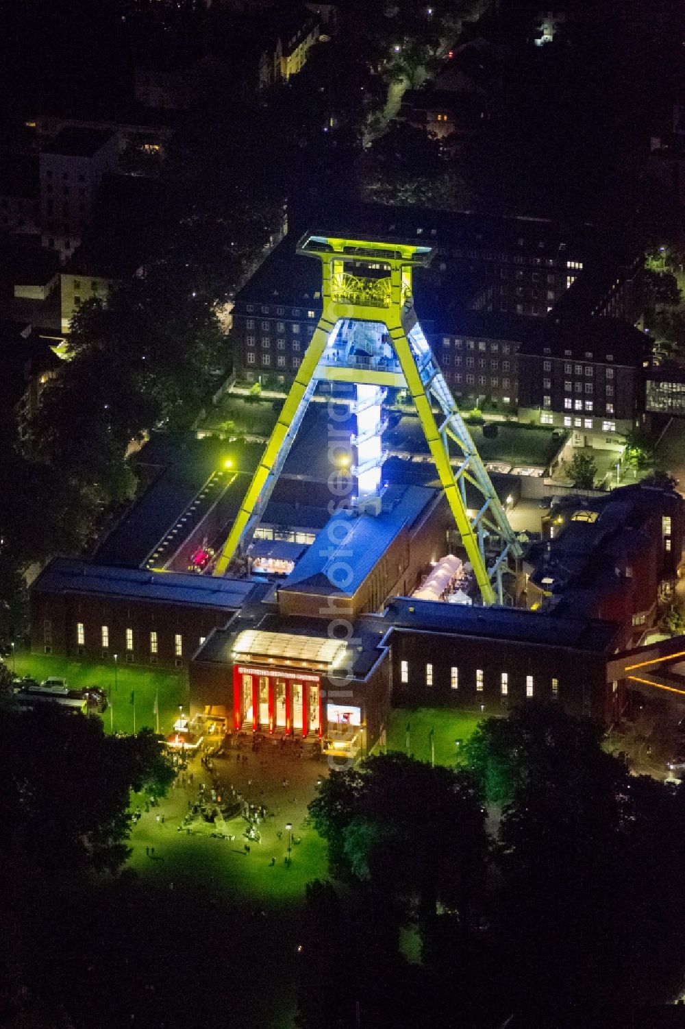 Aerial image at night Bochum - Night-time aerial view of the German Mining Museum in Bochum in the Night of Industrial Culture in Action extra layer 2012