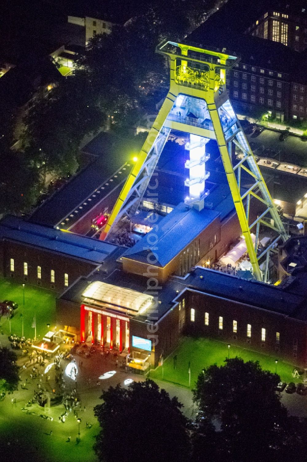 Bochum at night from above - Night-time aerial view of the German Mining Museum in Bochum in the Night of Industrial Culture in Action extra layer 2012