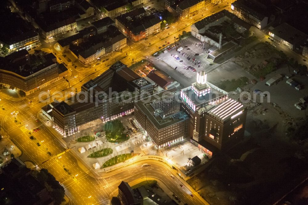 Aerial image at night Dortmund - Night-time air picture from the Dortmund U, the Center for Art and Creativity in the state of North Rhine-Westphalia