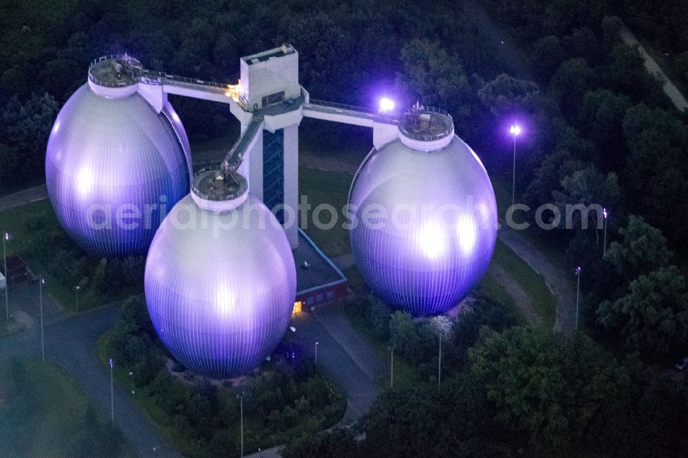 Dinslaken at night from above - Night Aerial view of the Emscher sewage plant at the occasion of the Dinslaken Night of Industrial Culture in Action extra layer 2012