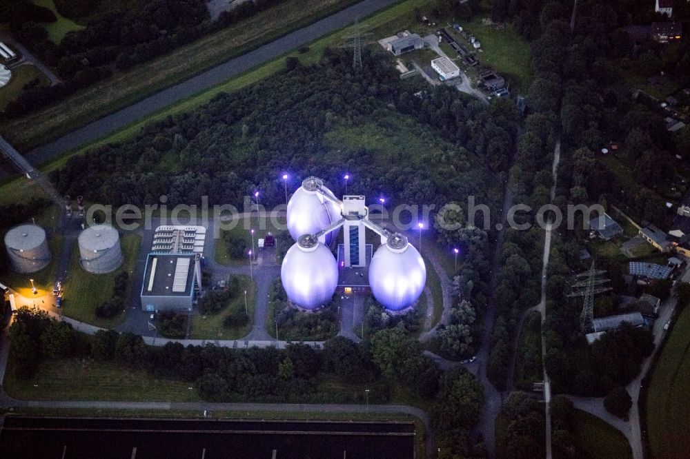 Aerial photograph at night Dinslaken - Night Aerial view of the Emscher sewage plant at the occasion of the Dinslaken Night of Industrial Culture in Action extra layer 2012