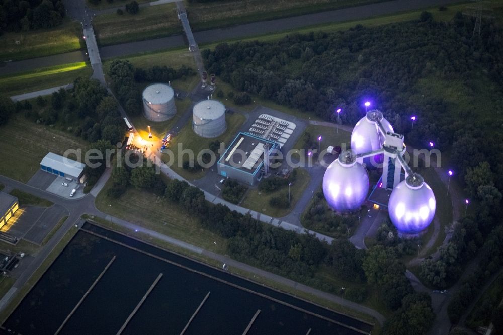 Aerial image at night Dinslaken - Night Aerial view of the Emscher sewage plant at the occasion of the Dinslaken Night of Industrial Culture in Action extra layer 2012