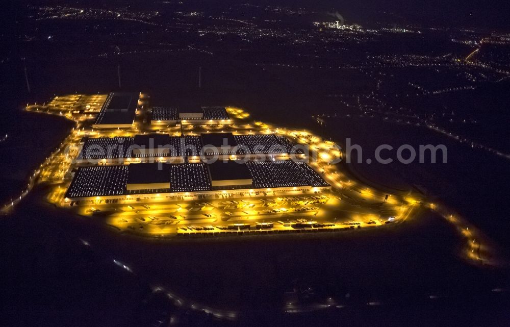 Dortmund at night from above - Night view at the distribution centre of IKEA, which was built on a former heap