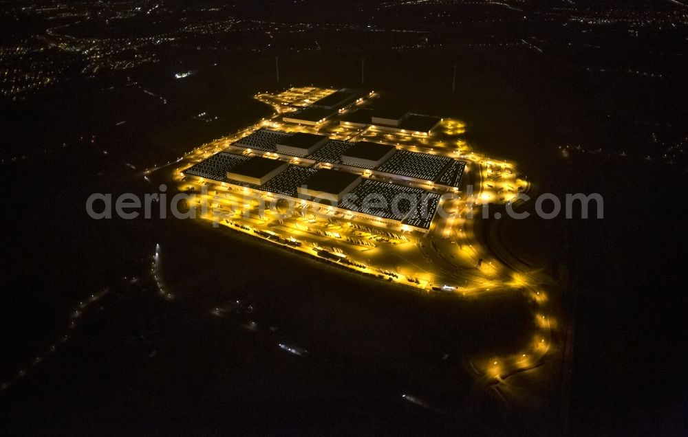 Aerial photograph at night Dortmund - Night view at the distribution centre of IKEA, which was built on a former heap