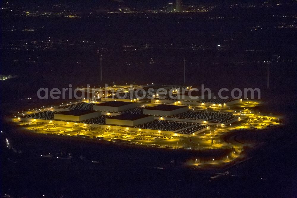 Dortmund at night from above - Night view at the distribution centre of IKEA, which was built on a former heap