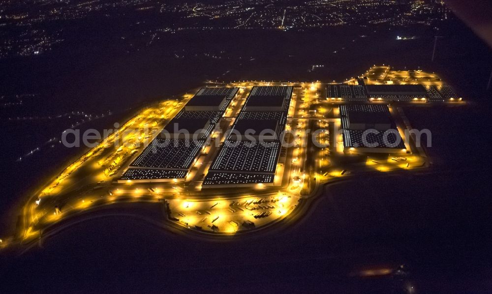 Aerial photograph at night Dortmund - Night view at the distribution centre of IKEA, which was built on a former heap