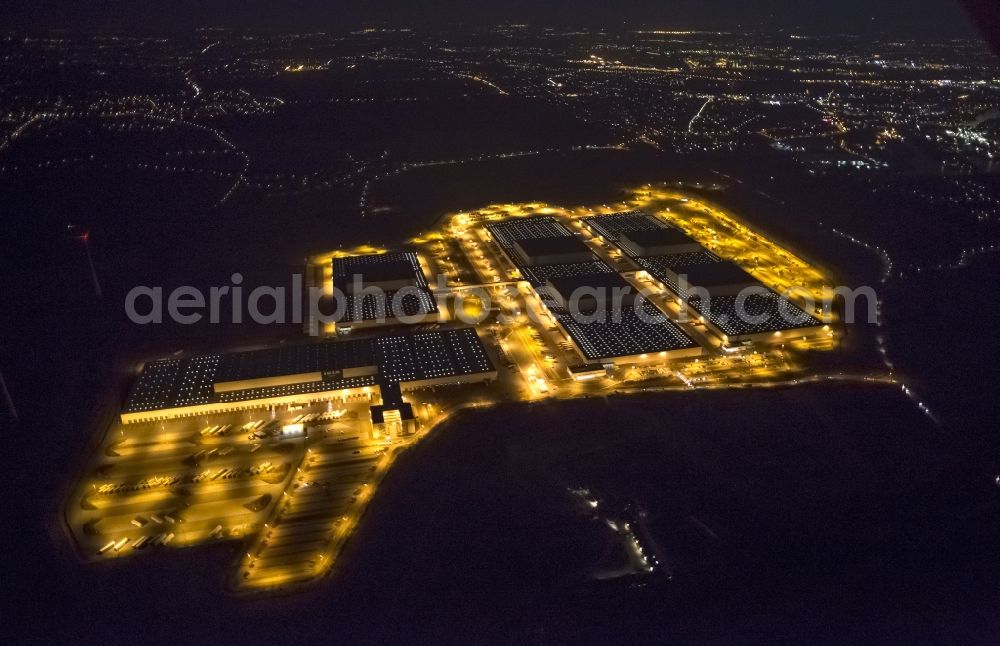 Dortmund at night from above - Night view at the distribution centre of IKEA, which was built on a former heap