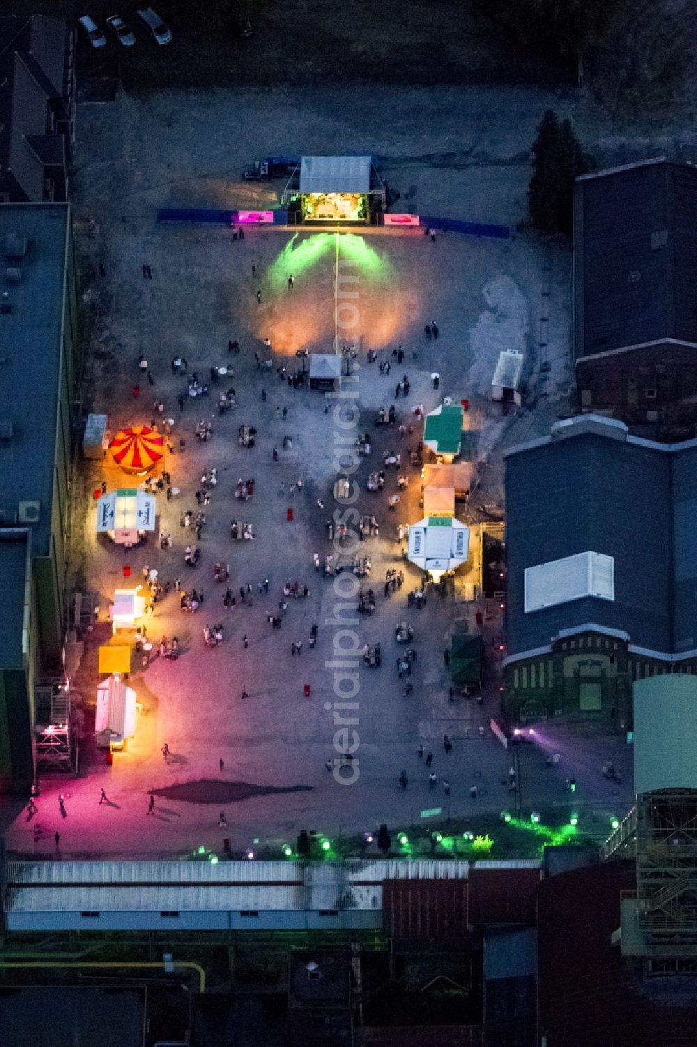 Aerial image at night Dinslaken - Night-time aerial view of the creative quarter Lohberg Dinslaken and the Tower Colliery in the Night of Industrial Culture in Action extra layer 2012