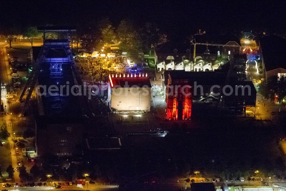 Aerial image at night Herten - Night Aerial View of Tower colliery Zeche Ewald in Herten on the occasion of the Night of Industrial Culture in Action extra layer 2012