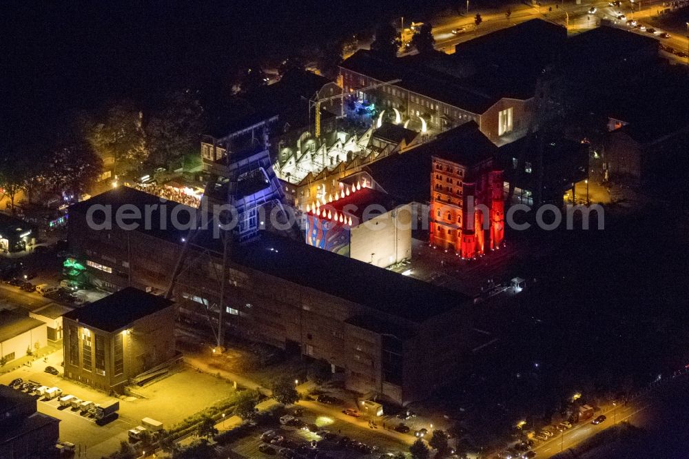 Herten at night from the bird perspective: Night Aerial View of Tower colliery Zeche Ewald in Herten on the occasion of the Night of Industrial Culture in Action extra layer 2012