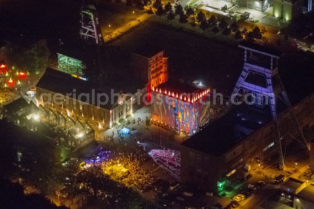 Aerial image at night Herten - Night Aerial View of Tower colliery Zeche Ewald in Herten on the occasion of the Night of Industrial Culture in Action extra layer 2012