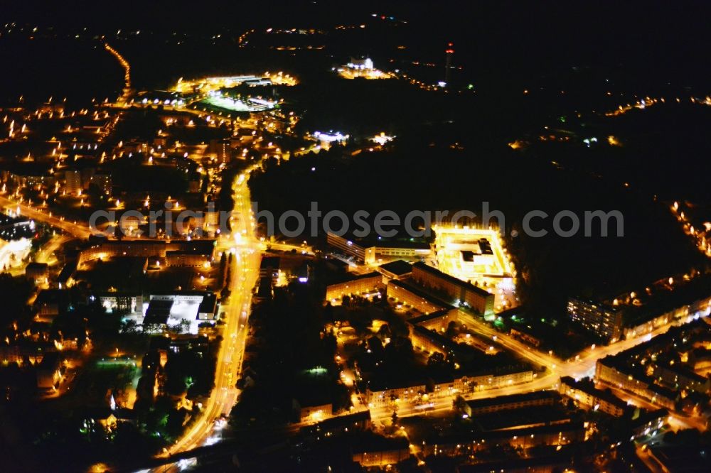 Aerial image at night Frankfurt Oder - Night city view from the center of downtown in Frankfurt Oder in Brandenburg