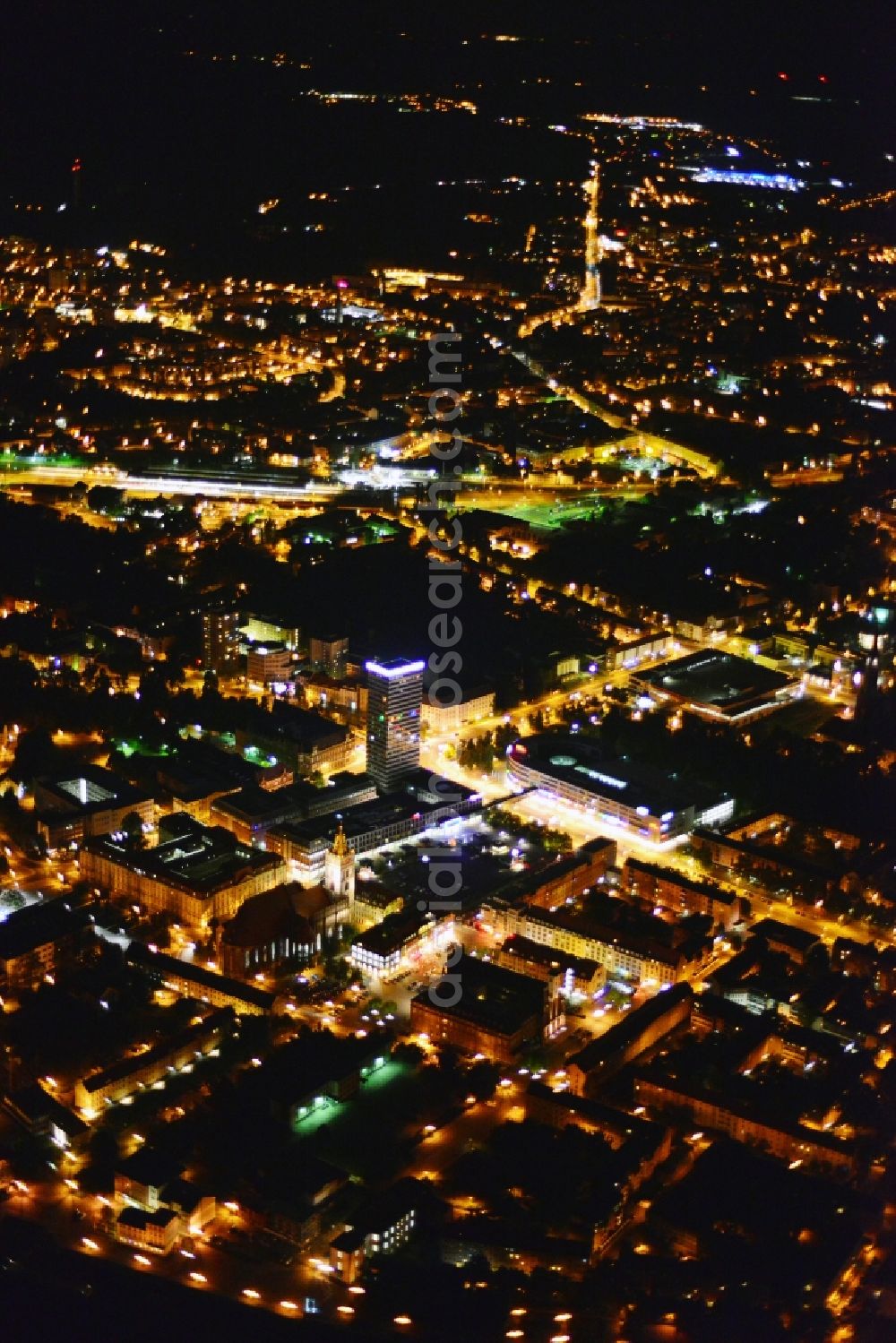 Frankfurt Oder at night from above - Night city view from the center of downtown in Frankfurt Oder in Brandenburg