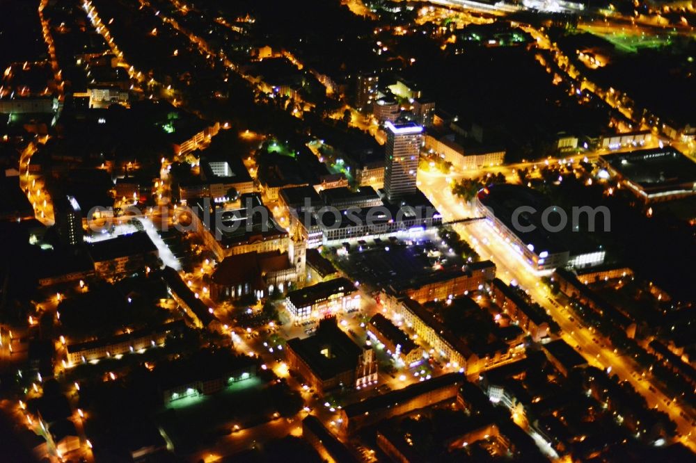 Aerial photograph at night Frankfurt Oder - Night city view from the center of downtown in Frankfurt Oder in Brandenburg