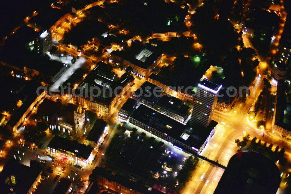 Aerial image at night Frankfurt Oder - Night city view from the center of downtown in Frankfurt Oder in Brandenburg