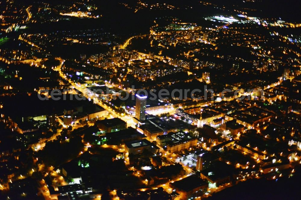 Aerial image at night Frankfurt Oder - Night city view from the center of downtown in Frankfurt Oder in Brandenburg