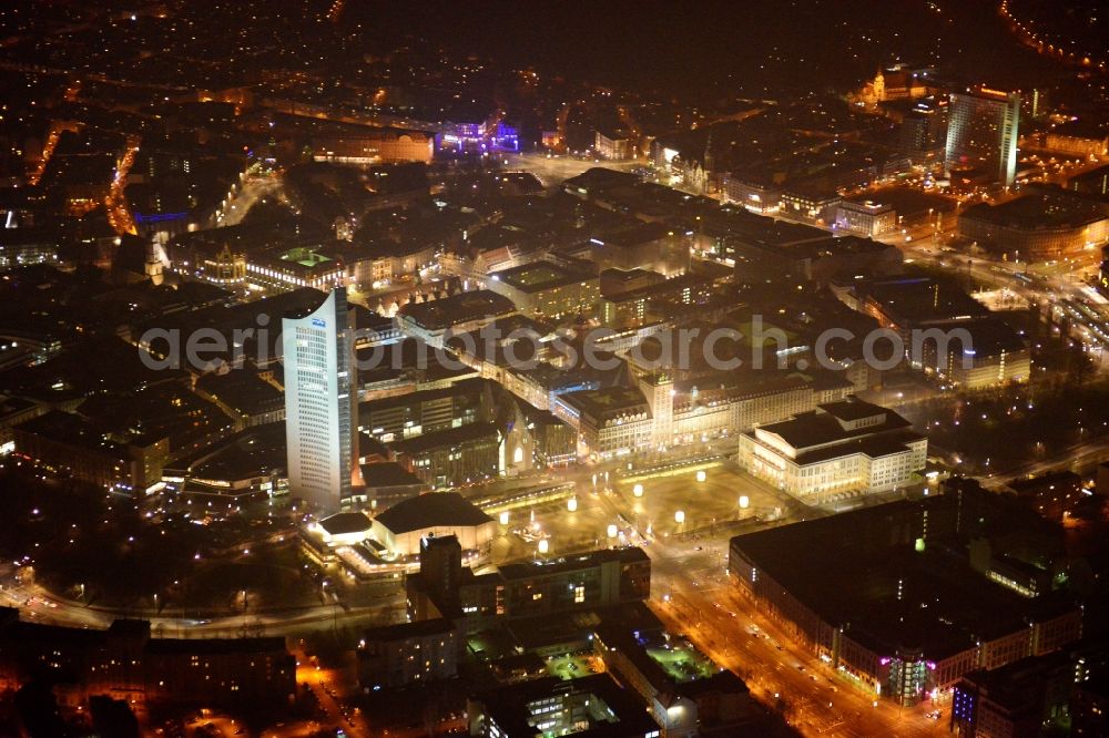 Leipzig at night from above - Night- Cityscape of downtown area of the Saxon town with the old town - center on MDR tower house in leipzig in saxony