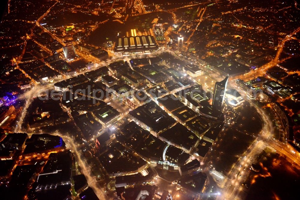 Leipzig at night from above - Night- Cityscape of downtown area of the Saxon town with the old town - center on MDR tower house in leipzig in saxony