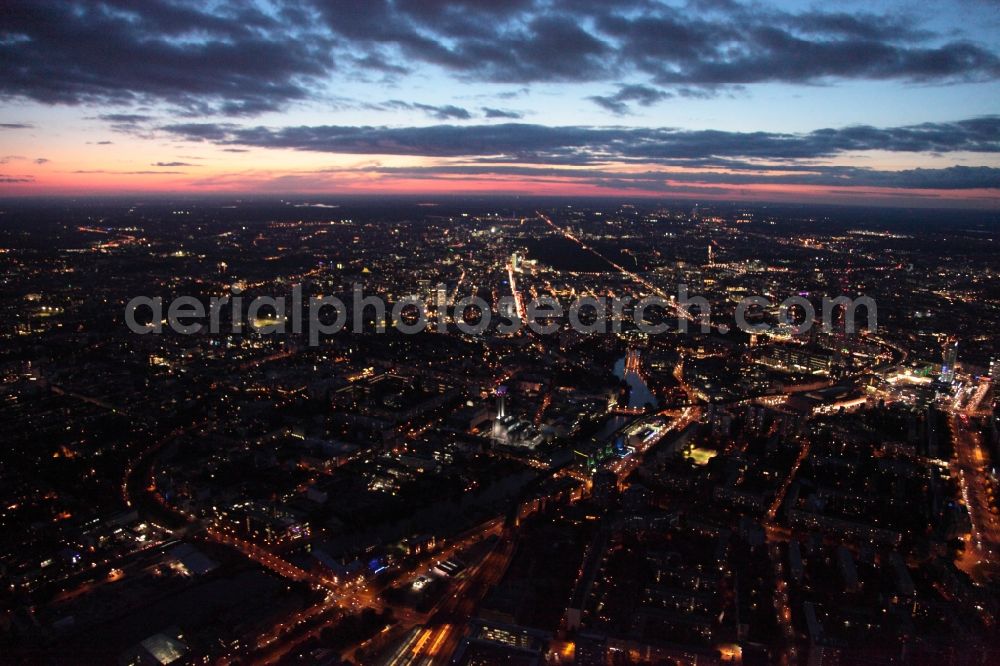 Berlin at night from above - City East along the Spree bank on thermal power station in Berlin Mitte