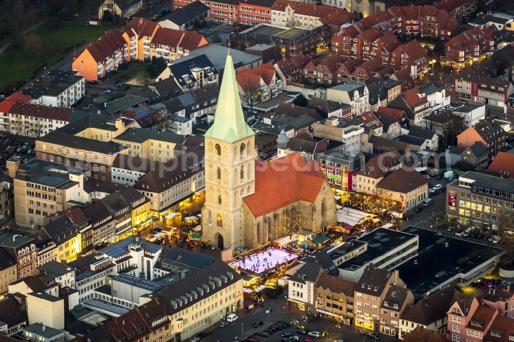 Hamm at night from above - Christmas market on the square in Hamm in North Rhine-Westphalia