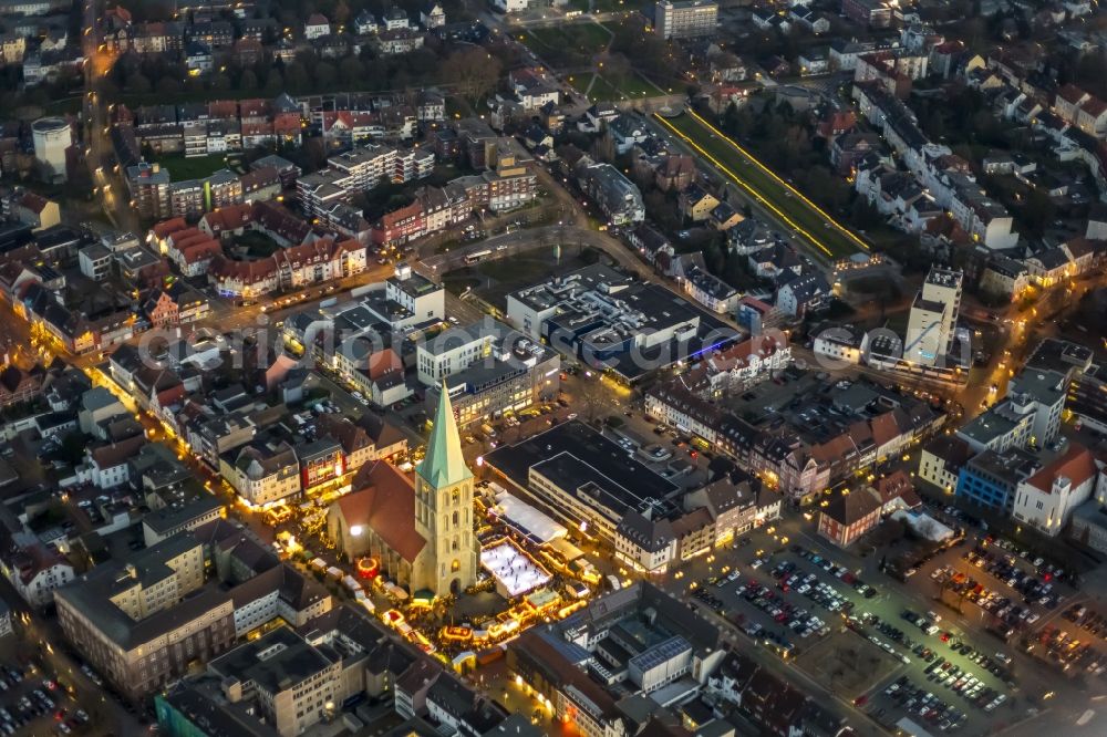 Hamm at night from above - Christmas market on the square in Hamm in North Rhine-Westphalia