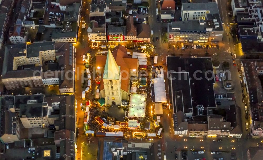 Aerial photograph at night Hamm - Christmas market on the square in Hamm in North Rhine-Westphalia