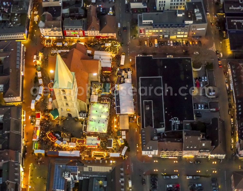 Aerial image at night Hamm - Christmas market on the square in Hamm in North Rhine-Westphalia