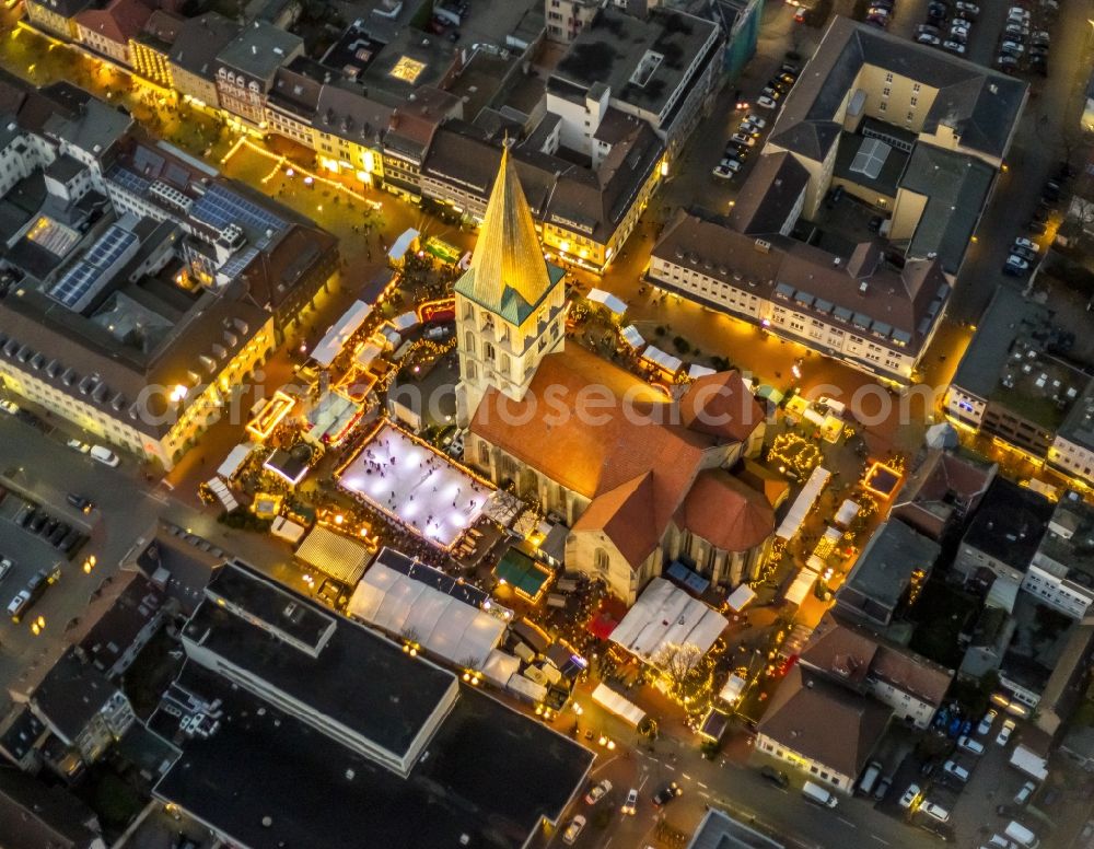 Aerial photograph at night Hamm - Christmas market on the square in Hamm in North Rhine-Westphalia